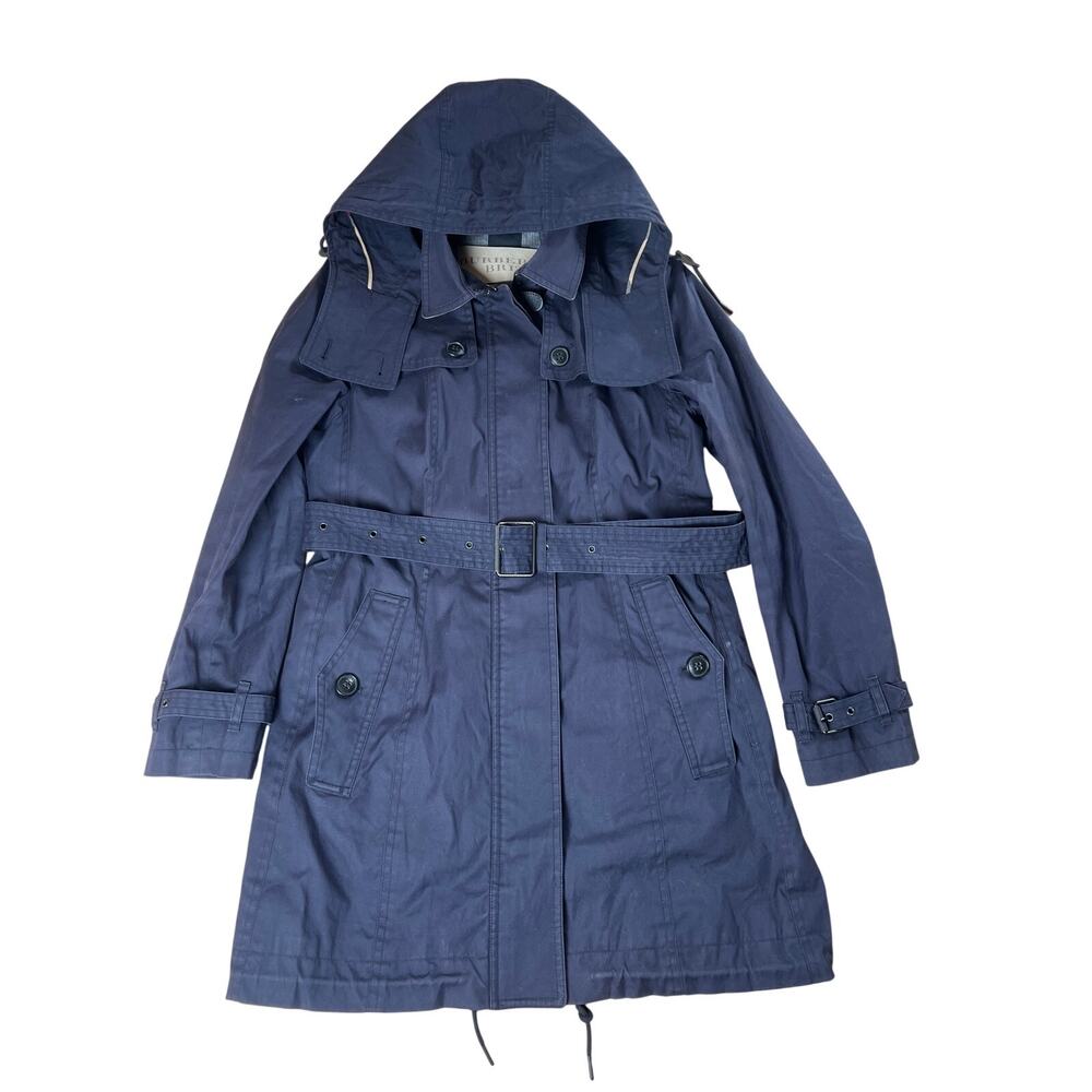 Burberry Brit Navy Blue Hooded Trench Coat